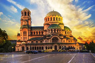 A view of the Alexander Nevsky Cathedral in Sofia, Bulgaria