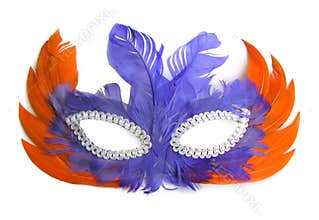 Carnival Mask with orange and purple feathers