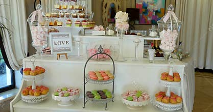 Delicious wedding reception candy bar dessert table