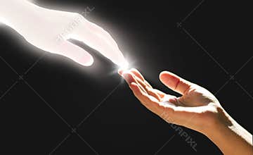 White God`s Hand is Touching The Hand