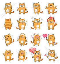 Cute cat character with different emotions.