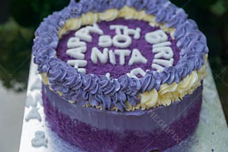 50 th birthday cake made out of purple yams