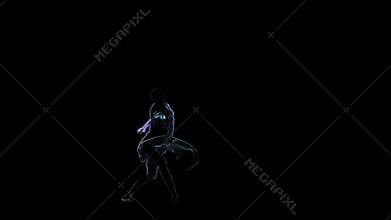 Woman dancer, graceful ballerina posing in slow motion. Computer graphics