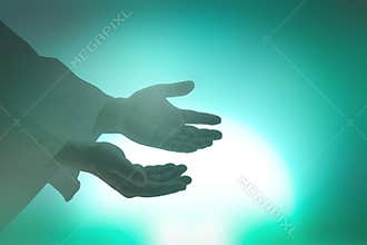 Jesus Christ hands and spiritual healing concept