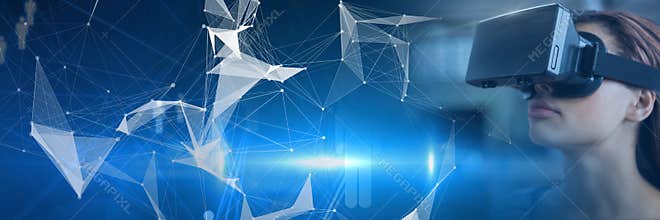 Woman Wearing VR Headset with special effects transition