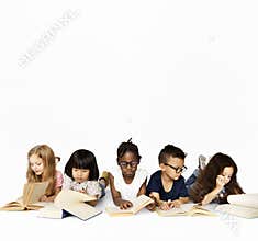 Group of school kids reading for education
