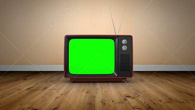 Old fashioned tv with green screen