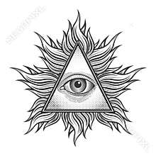 All seeing eye pyramid symbol in the engraving
