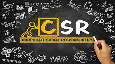 corporate social responsibility concept hand drawing on blackboard