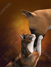Cute Dog Love Cat Illustration