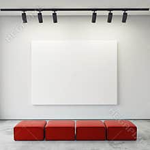 Mock up posters frames and canvas in gallery interior background,