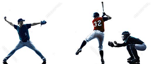 Men baseball players silhouette isolated