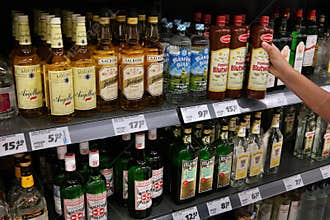 Aisle of German and Danish alcoholic beverages