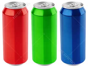 Set of color aluminum 500 ml beer can isolated on white background