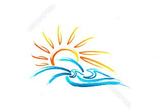 Sun sea wave logo, vintage summer symbol, retro wild nature marine concept design