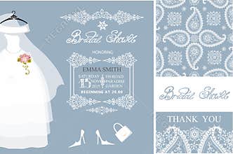 Bridal shower invitations.Winter wedding,pattern,dress