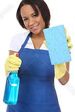 Pretty Maid Washing with Sponge