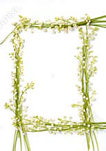 Lily of the valley flowers on paper frame border isolated background