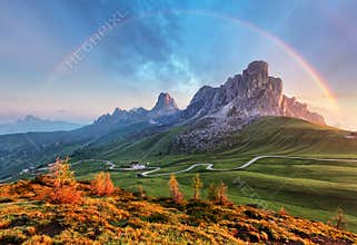 Landscape nature mountan in Alps with rainbow