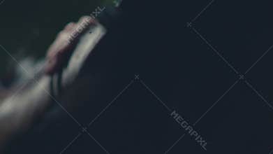 Horse mane. Woman's hand stroking the horse. Muzzle of a horse.