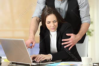 Harassment with a boss touching to his secretary