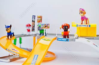 Hai, Ukraine - March 1, 2017: Paw patrol station with road. Canadian animated television series created by Keith Chapman.