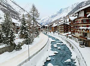 Zermatt village winter scene