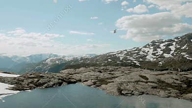 Helicopter over the mountains in Norway
