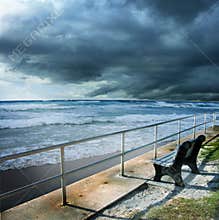 Stormy beach shore