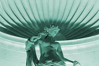 Marble Statue of Tethys Illuminated at Night in Trieste