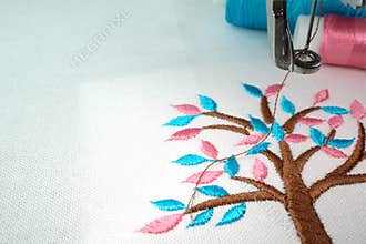 Embroidery machine and two threads