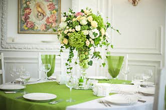 Beautiful flowers on table in wedding day