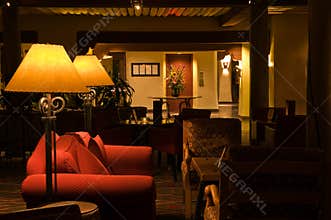 Interior hotel lobby and lounge