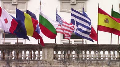 International flags waving in the wind
