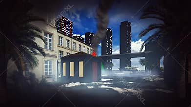 Tsunami devastating the city