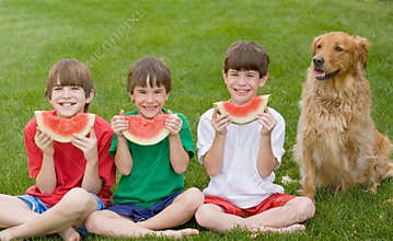 Three Boys Eating Watermelon