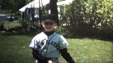 (8mm Vintage) 1966 Boy Practice Swinging Like Baseball Babe Ruth