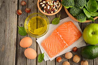 Selection of healthy products. Balanced diet concept.