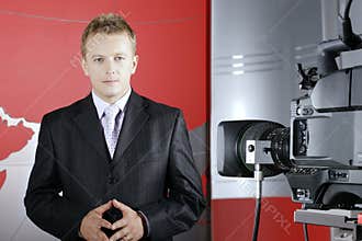 video camera and REAL news presenter