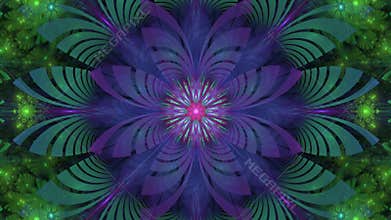 Beautiful loopable fractal video with a detailed rotating interchanging green,pink,purple and blue flower