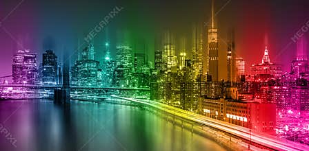 Fantastic Colorful New York City night scene