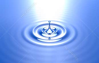 Pure water drop ripples blue background
