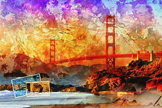 San Francisco bridge, digital art abstract