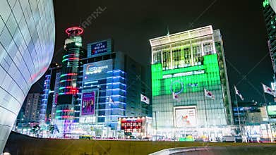 Seoul City Night Shopping Area Timelapse