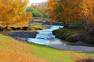 Rivers on Chinese Inner Mongolia dam prairie