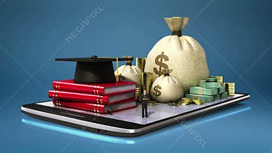 Education expenses loan, school, collage, university campus building on smart phone, smart pad, mobile.(included alpha)