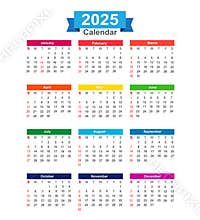 2025 Year calendar isolated on white background vector illustration