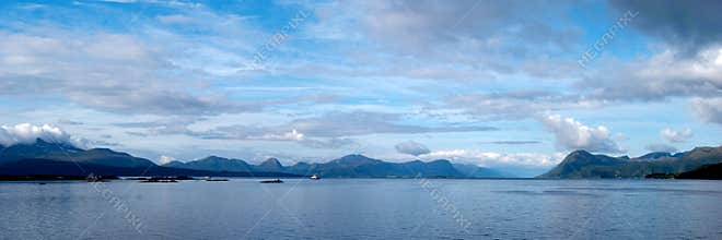 Dramatic morning sky over a fjord in Norway