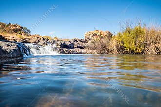 Wide view of Bourkes Luck Potholes waterfall, Mpumalanga