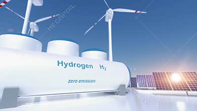 Hydrogen renewable energy production - hydrogen gas for clean electricity solar and windturbine facility